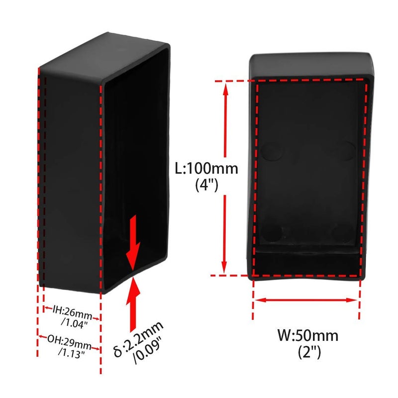Flyshop 8Pcs Black Rectangle Chair Leg Caps Non-Marking PVC Chair Leg Floor Protectors Furniture Table Covers (Fit for Outside Diameter of 50 x 100 mm Leg) - Image 3